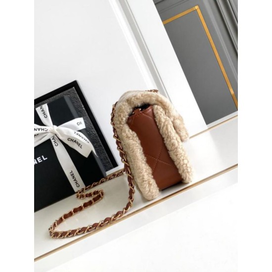 Replica perfetta Borsa con patta in pelle di agnello shearling AS5149 Beige Imitazione Outlet Online