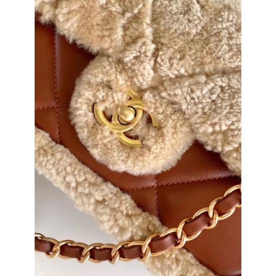 Replica perfetta Borsa con patta in pelle di agnello shearling AS5149 Beige Imitazione Outlet Online