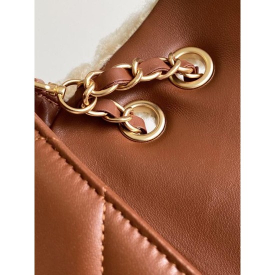 Replica perfetta Borsa con patta in pelle di agnello shearling AS5149 Beige Imitazione Outlet Online