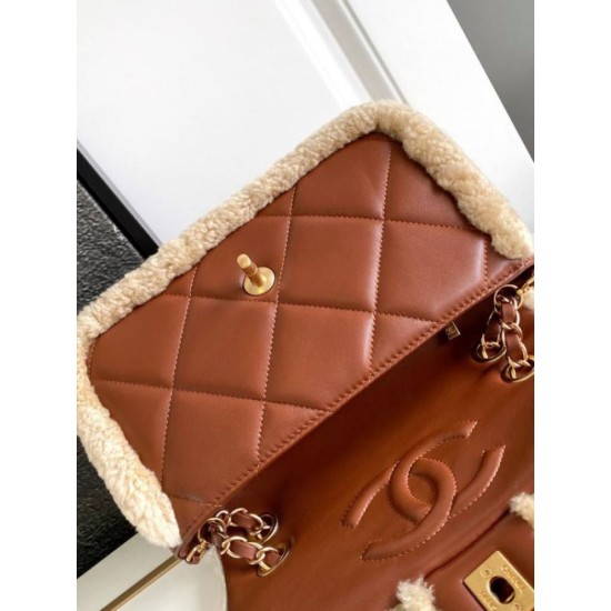 Replica perfetta Borsa con patta in pelle di agnello shearling AS5149 Beige Imitazione Outlet Online
