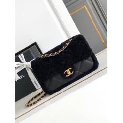 Miglior Falso Borsa con patta in pelle di agnello shearling AS5149 Nera Economiche Premium