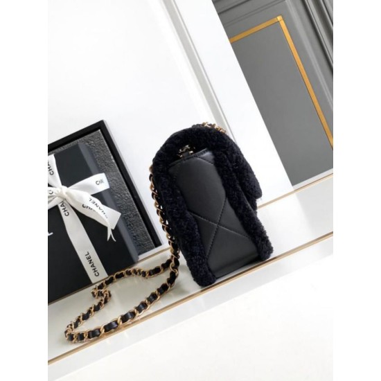 Miglior Falso Borsa con patta in pelle di agnello shearling AS5149 Nera Economiche Premium