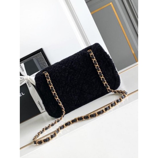 Miglior Falso Borsa con patta in pelle di agnello shearling AS5149 Nera Economiche Premium
