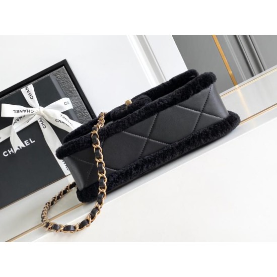 Miglior Falso Borsa con patta in pelle di agnello shearling AS5149 Nera Economiche Premium