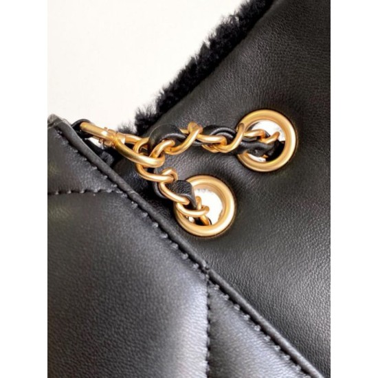 Miglior Falso Borsa con patta in pelle di agnello shearling AS5149 Nera Economiche Premium