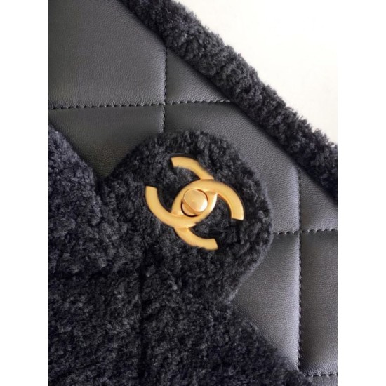 Miglior Falso Borsa con patta in pelle di agnello shearling AS5149 Nera Economiche Premium