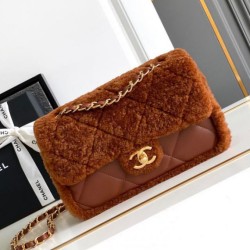 Replica perfetta Borsa con patta in pelle di agnello shearling AS5149 Marrone Imitazione Outlet Online