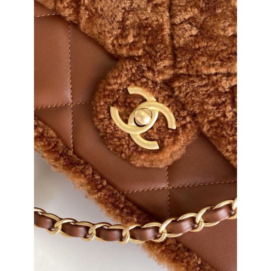 Replica perfetta Borsa con patta in pelle di agnello shearling AS5149 Marrone Imitazione Outlet Online