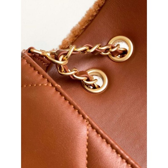 Replica perfetta Borsa con patta in pelle di agnello shearling AS5149 Marrone Imitazione Outlet Online
