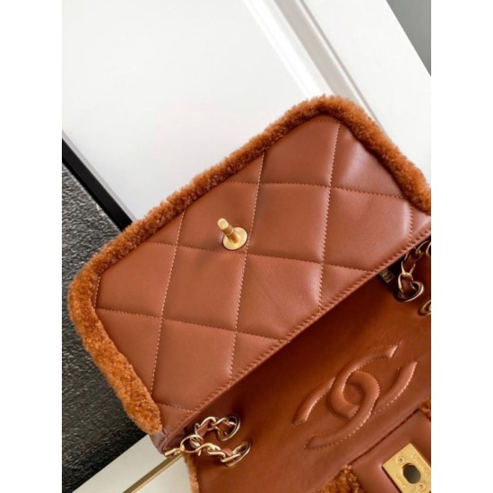 Replica perfetta Borsa con patta in pelle di agnello shearling AS5149 Marrone Imitazione Outlet Online