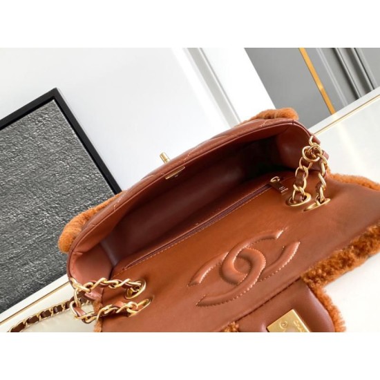 Replica perfetta Borsa con patta in pelle di agnello shearling AS5149 Marrone Imitazione Outlet Online