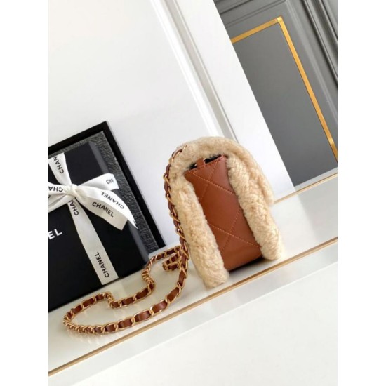 Replica perfetta Borsa mini con patta in pelle di agnello shearling AS5148 Beige Imitazione Outlet Online