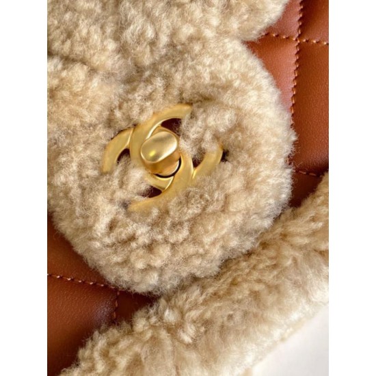 Replica perfetta Borsa mini con patta in pelle di agnello shearling AS5148 Beige Imitazione Outlet Online