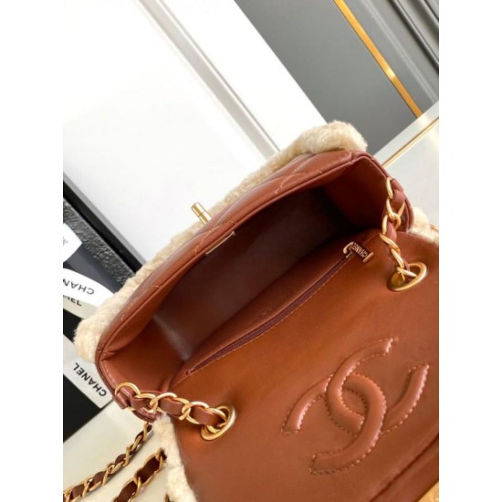 Replica perfetta Borsa mini con patta in pelle di agnello shearling AS5148 Beige Imitazione Outlet Online