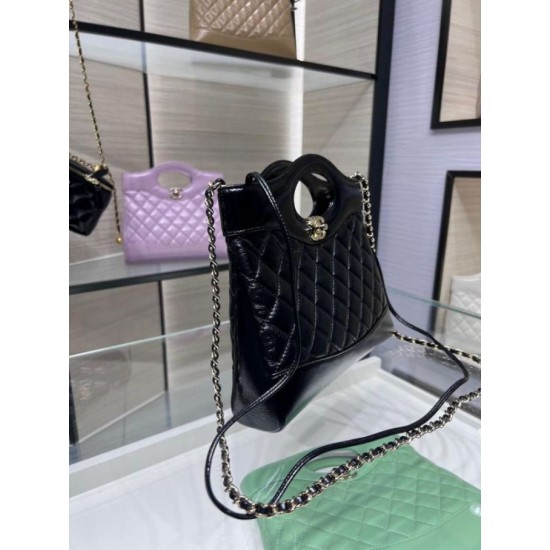 Migliore Repliche Borsa Shiny Lambskin 31 Mini Shopping AS4133 nera Economiche Outlet Online