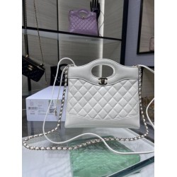 Miglior Falso Borsa Shiny Lambskin 31 Mini Shopping Bag AS4133 Bianco Economiche Premium