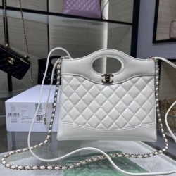 Miglior Falso Borsa Shiny Lambskin 31 Mini Shopping Bag AS4133 Bianco Economiche Premium