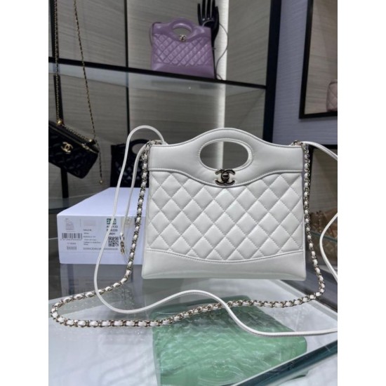 Miglior Falso Borsa Shiny Lambskin 31 Mini Shopping Bag AS4133 Bianco Economiche Premium