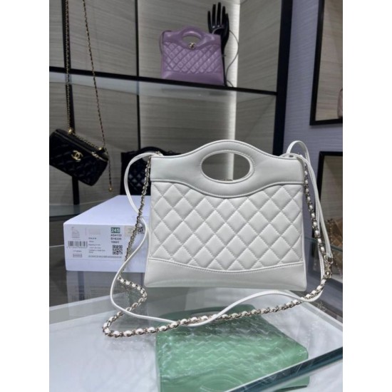Miglior Falso Borsa Shiny Lambskin 31 Mini Shopping Bag AS4133 Bianco Economiche Premium