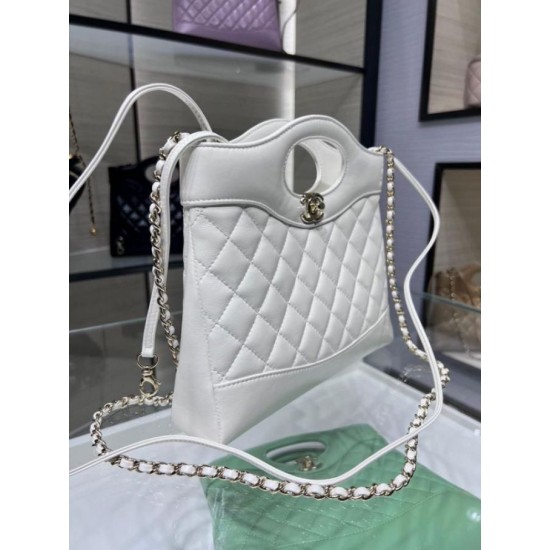 Miglior Falso Borsa Shiny Lambskin 31 Mini Shopping Bag AS4133 Bianco Economiche Premium