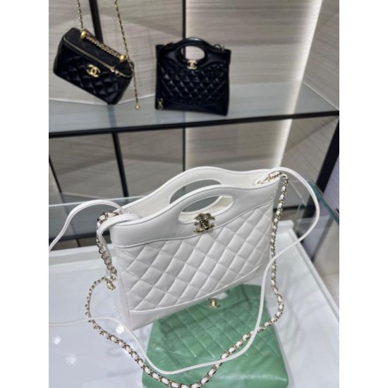 Miglior Falso Borsa Shiny Lambskin 31 Mini Shopping Bag AS4133 Bianco Economiche Premium