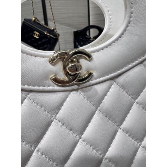 Miglior Falso Borsa Shiny Lambskin 31 Mini Shopping Bag AS4133 Bianco Economiche Premium