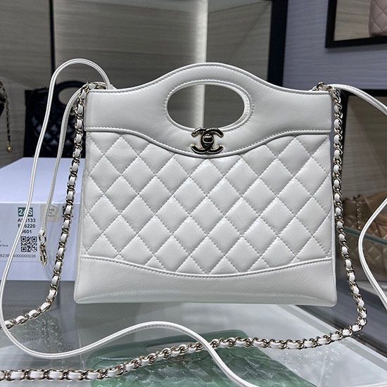 Miglior Falso Borsa Shiny Lambskin 31 Mini Shopping Bag AS4133 Bianco Economiche Premium
