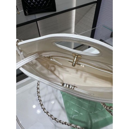 Miglior Falso Borsa Shiny Lambskin 31 Mini Shopping Bag AS4133 Bianco Economiche Premium