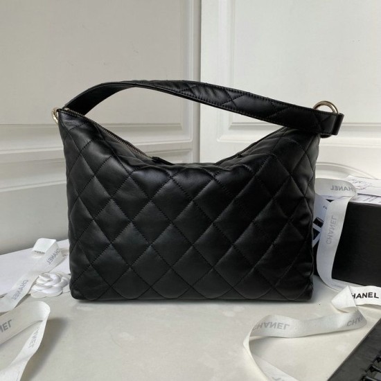 Miglior Falso Borsa hobo in pelle di vitello piccola nera AS4347 Economiche Premium