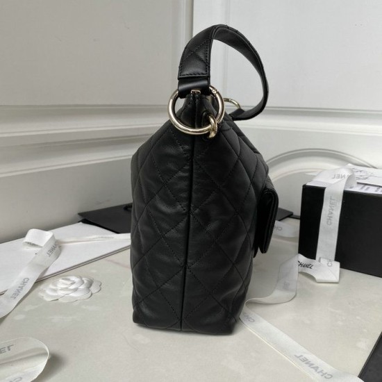 Miglior Falso Borsa hobo in pelle di vitello piccola nera AS4347 Economiche Premium