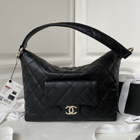 Miglior Falso Borsa hobo in pelle di vitello piccola nera AS4347 Economiche Premium