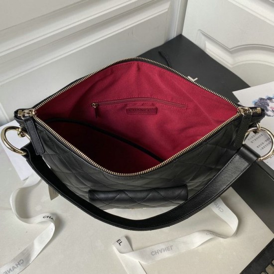 Miglior Falso Borsa hobo in pelle di vitello piccola nera AS4347 Economiche Premium