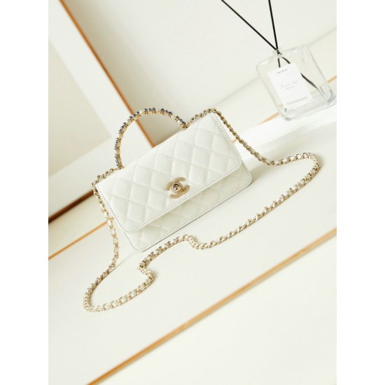Replica perfetta Borsa piccola con patta e manico superiore AP3803 Bianco Imitazione Outlet Online