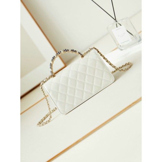 Replica perfetta Borsa piccola con patta e manico superiore AP3803 Bianco Imitazione Outlet Online