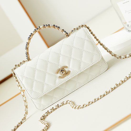 Replica perfetta Borsa piccola con patta e manico superiore AP3803 Bianco Imitazione Outlet Online
