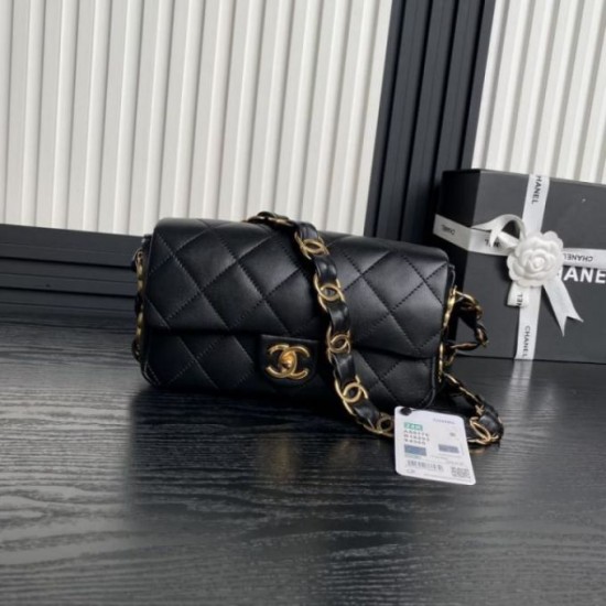 Replica perfetta Borsa piccola con patta in pelle di agnello AS5167 Nera Imitazione Outlet Online