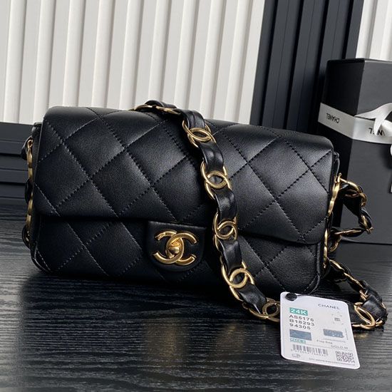 Replica perfetta Borsa piccola con patta in pelle di agnello AS5167 Nera Imitazione Outlet Online