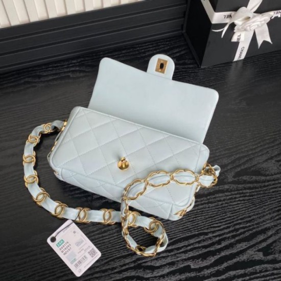 Miglior Falso Borsa piccola con patta in pelle di agnello AS5167 Azzurro Economiche Premium