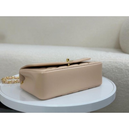 Replica perfetta Borsa vintage con patta in pelle di agnello Beige A2221 Imitazione Outlet Online