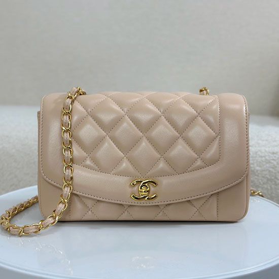 Replica perfetta Borsa vintage con patta in pelle di agnello Beige A2221 Imitazione Outlet Online