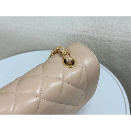 Replica perfetta Borsa vintage con patta in pelle di agnello Beige A2221 Imitazione Outlet Online