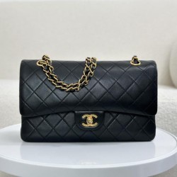 Miglior Falso Borsa vintage con patta in pelle di agnello nera A2220 Economiche Premium