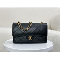 Miglior Falso Borsa vintage con patta in pelle di agnello nera A2220 Economiche Premium