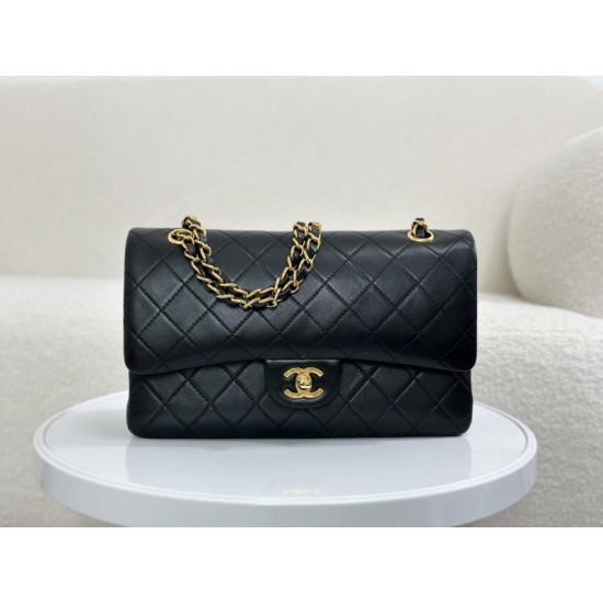 Miglior Falso Borsa vintage con patta in pelle di agnello nera A2220 Economiche Premium