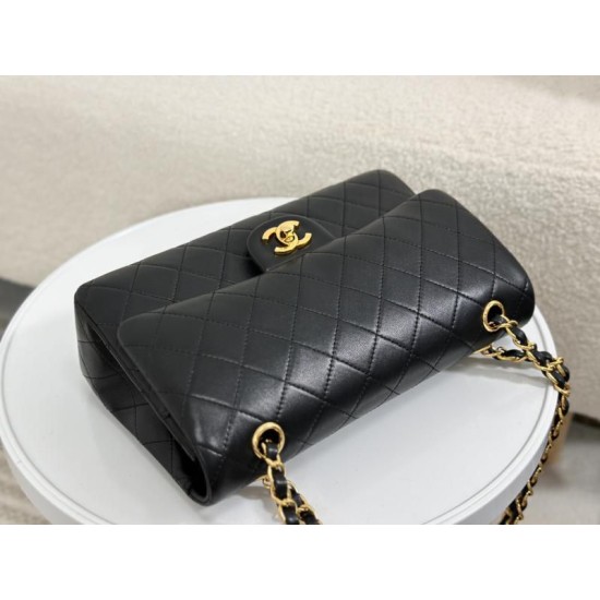 Miglior Falso Borsa vintage con patta in pelle di agnello nera A2220 Economiche Premium
