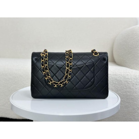 Miglior Falso Borsa vintage con patta in pelle di agnello nera A2220 Economiche Premium