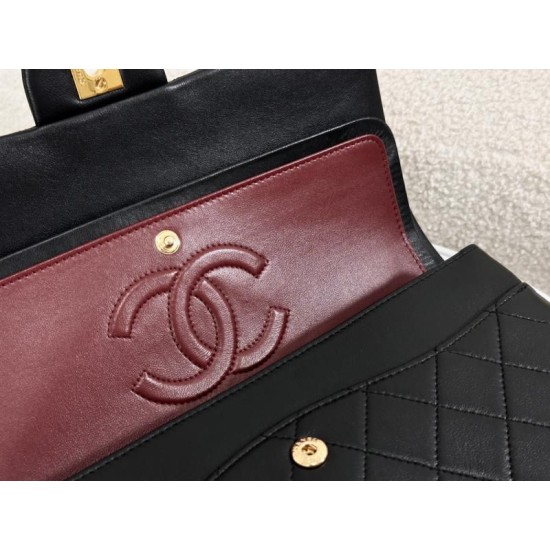 Miglior Falso Borsa vintage con patta in pelle di agnello nera A2220 Economiche Premium