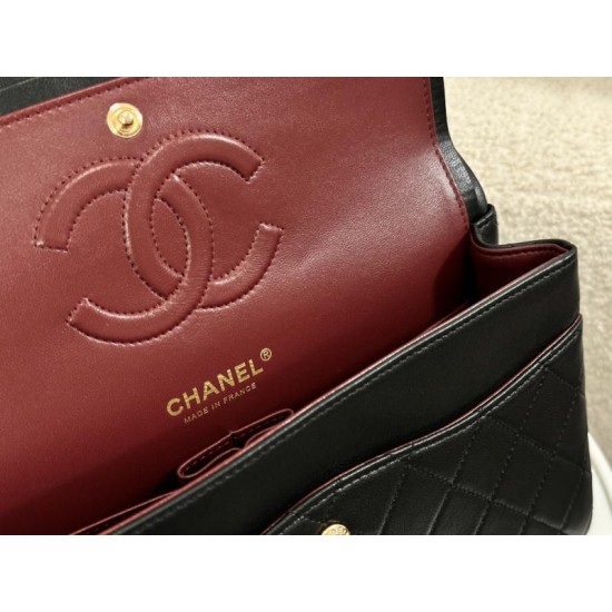 Miglior Falso Borsa vintage con patta in pelle di agnello nera A2220 Economiche Premium