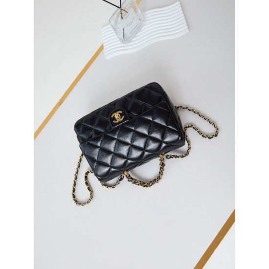 Replica perfetta 24B Borsa con manico a catena oro AS5043 Nero Imitazione Outlet Online