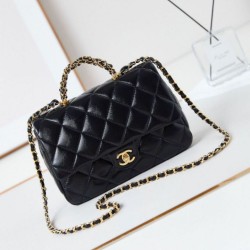 Replica perfetta 24B Borsa con manico a catena oro AS5043 Nero Imitazione Outlet Online